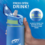 MILTON Plastic Gen'Z 1000 Motivational Sipper Water Bottle(Never Give Up)For Adults,Kids,BPA-Free,Leak-Proof,Flip-Top Cap,One-Hand Locking Lid,Easy-To-Carry Strap,Set Of 2,1000 Ml Each,Blue
