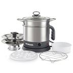 Borosil 1.3L Quick Made in India Electric Steel Kettle with Steamer | Temperature Control Knob, Overheat Protection | For Boiling & Steaming Vegetables, Momo, Egg, Tea, Coffee | 1 Year Warranty