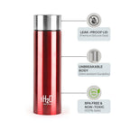 CELLO H2O Stainless Steel Water Bottle for Office & Daily Use 1000 ml, Red | Single Wall Freezer & Fridge Safe, Lightweight & Stylish Leakproof Rustproof Steel Water Bottle for School, Gym & Travel