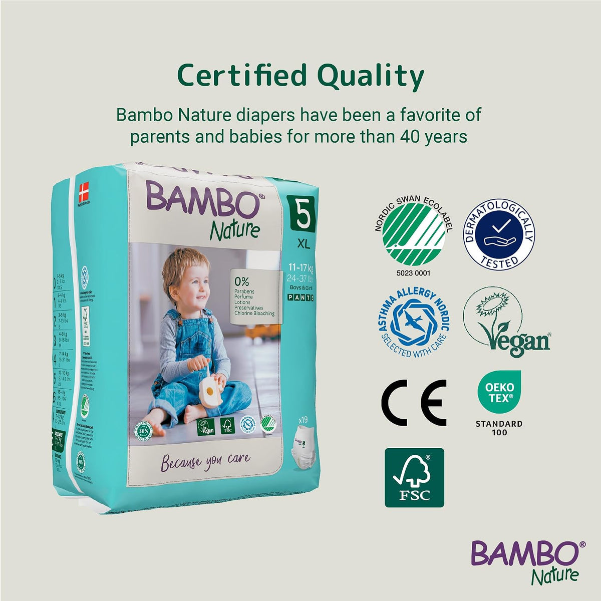 Bambo Nature Premium Baby Pants Diapers for Kids XL Size (11-17 Kgs), Super Absorbent, Breathable, Extra Soft, Dermatologically Tested, Hypoallergenic Toddler Nappies With Wetness Indicator, 19 Count