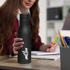 MILTON Super 1000 Stainless Steel Water Bottle 1 ltr, Single Walled, ISI Certified I Leak Proof Lid, Rust Proof I For School, Office, Gym I Black