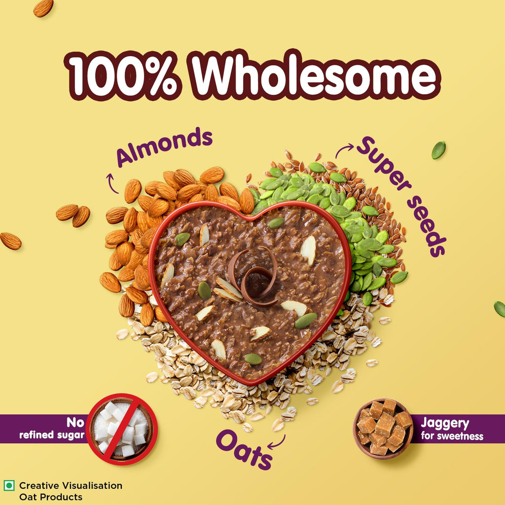 Saffola 25g High Protein Oats | 14g Fibre | 400g | No Refined Sugar | With Almonds, Raisin, Pumpkin and Chia Seeds | Rolled Oats for Weight management & Muscle gain | Chocolate flavour