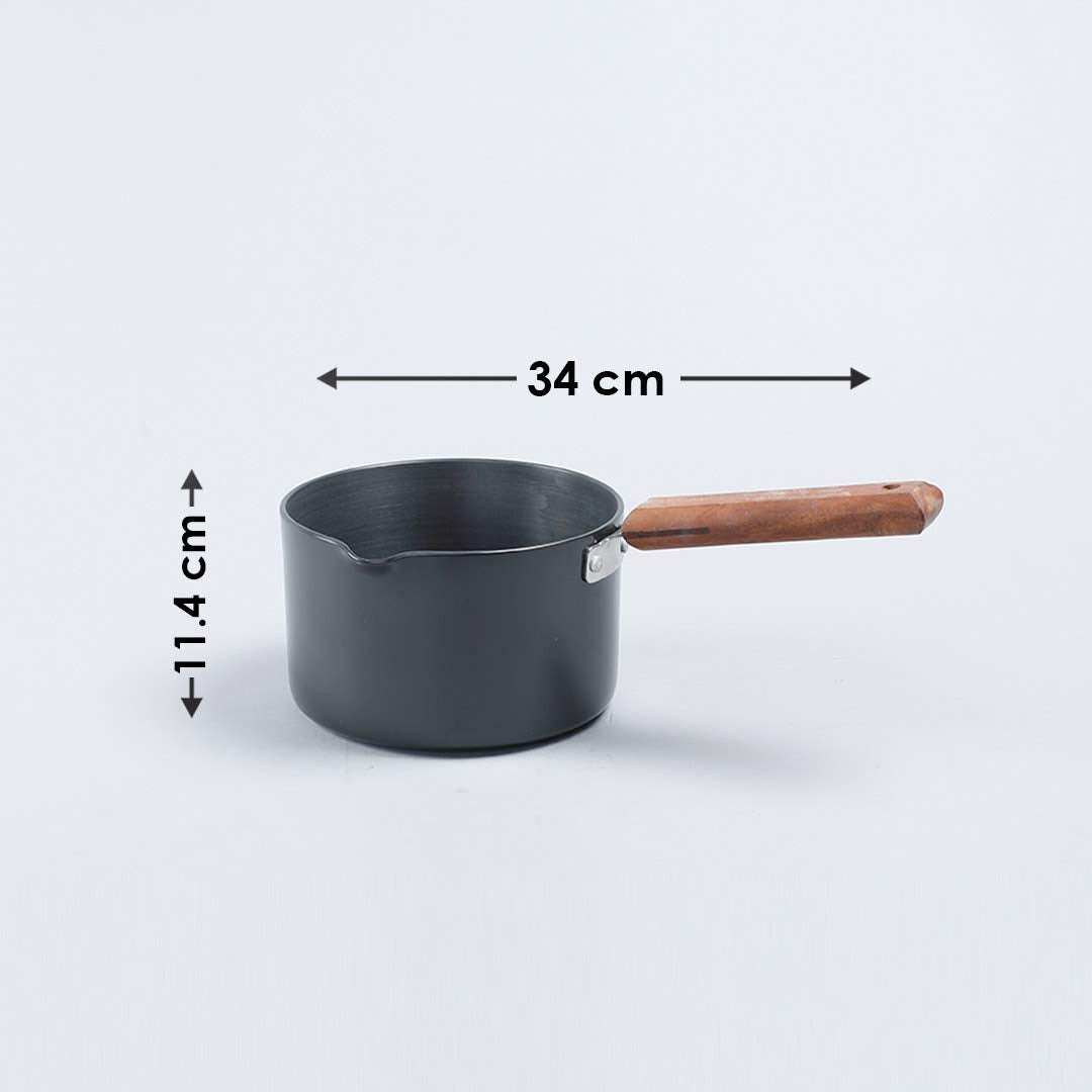 Wonderchef Ebony Hard Anodized Nonstick Sauce Pan | 16cm Non Stick Sauce Pan | 2L | 3.25 mm | Black and Brown