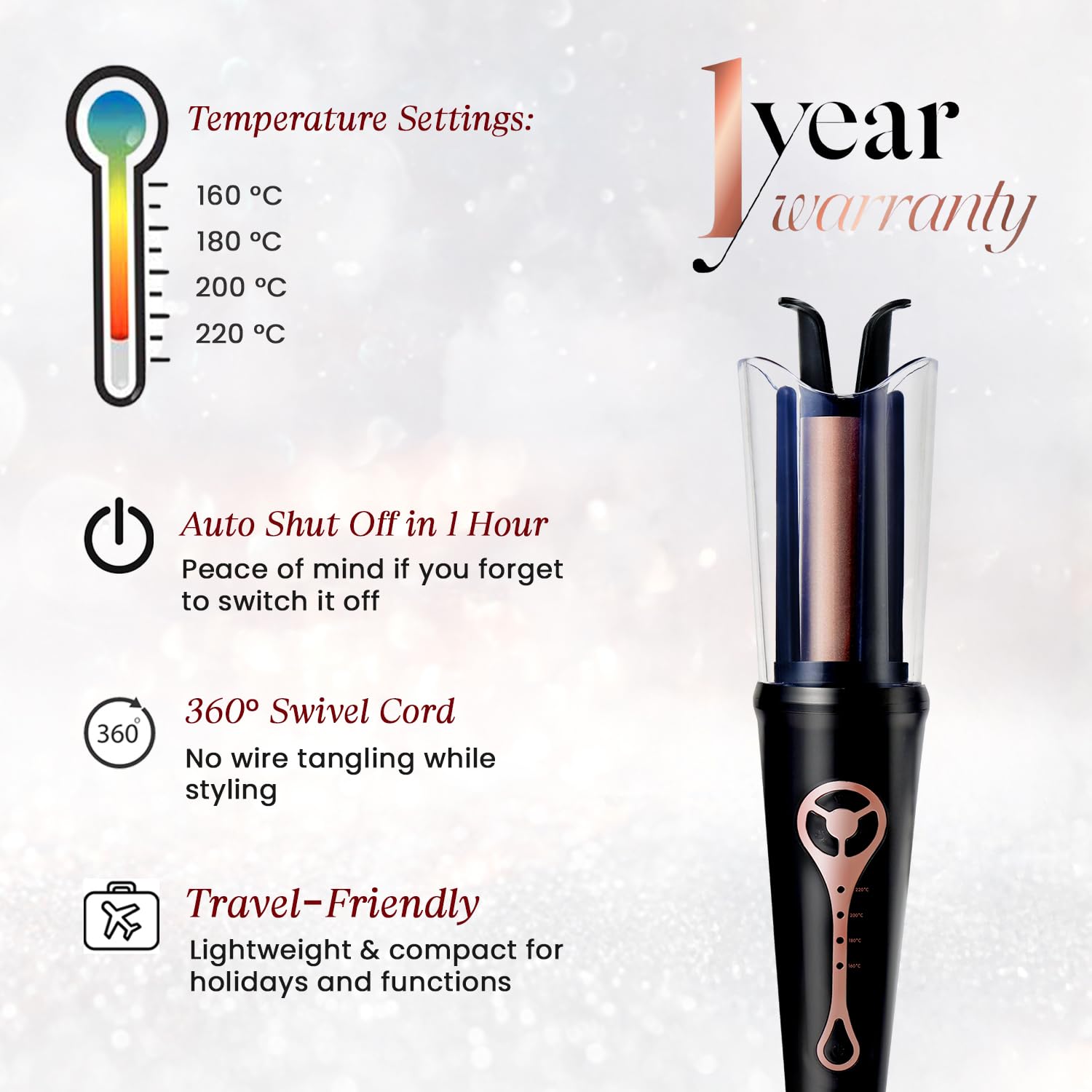 Urban yog MakeMeeBold Automatic Hair Curler| Easy Two-Way Curling Iron with 4 Temperature Settings | Gifts for woman | Anti-Scald Design, Quick Curls in 10-15 Min, Tangle-Free