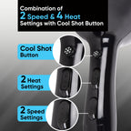 Vega VHDP-02 Professional Hair Dryer For Women & Men- (Pro Touch 1800-2000W) Cool Shot Button, 2 Heat/2 Speed Settings & 2 Detachable Nozzles|Black|2000 Watt