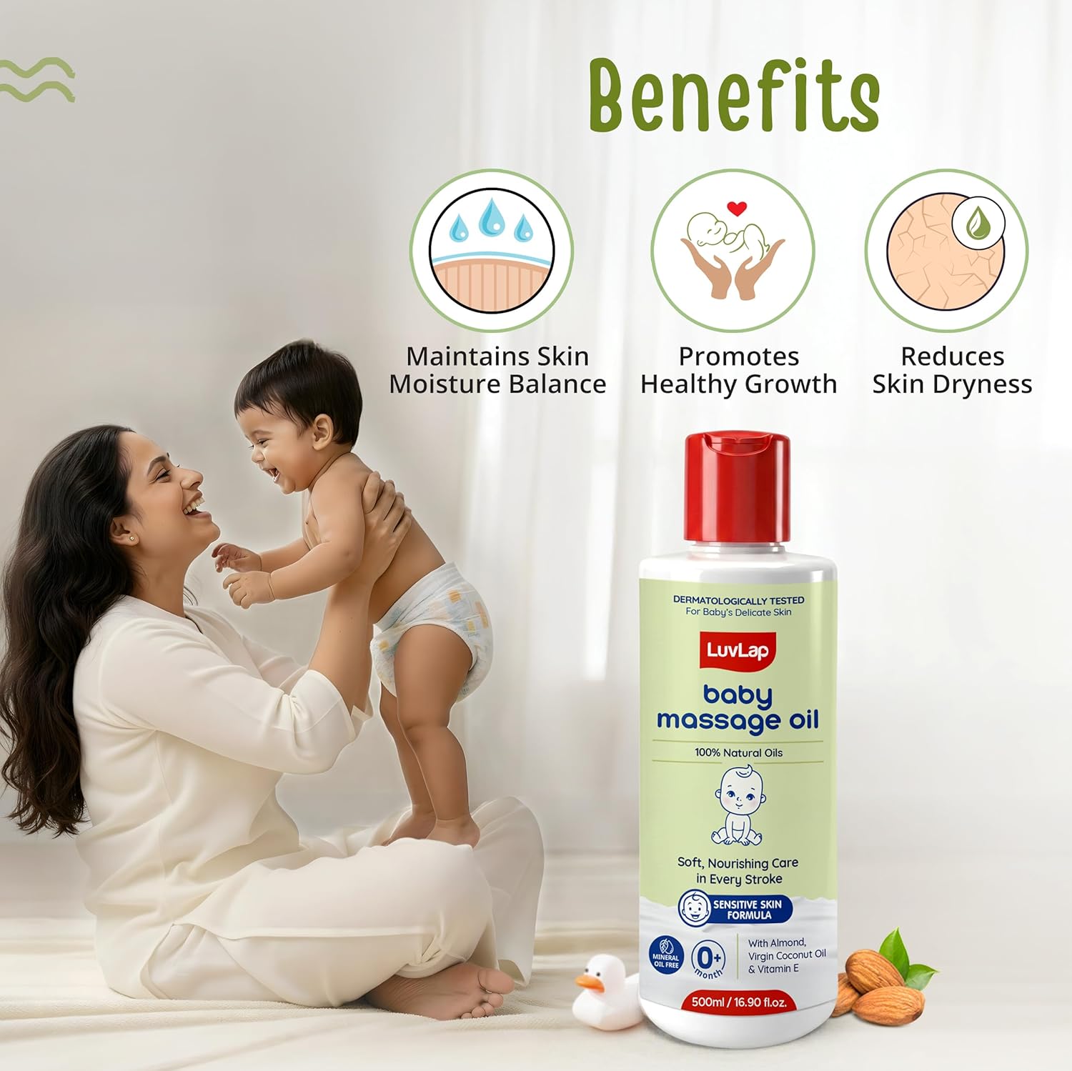 LuvLap Baby Massage Oil with Almond, Virgin Coconut Oil &amp; Vitamin E