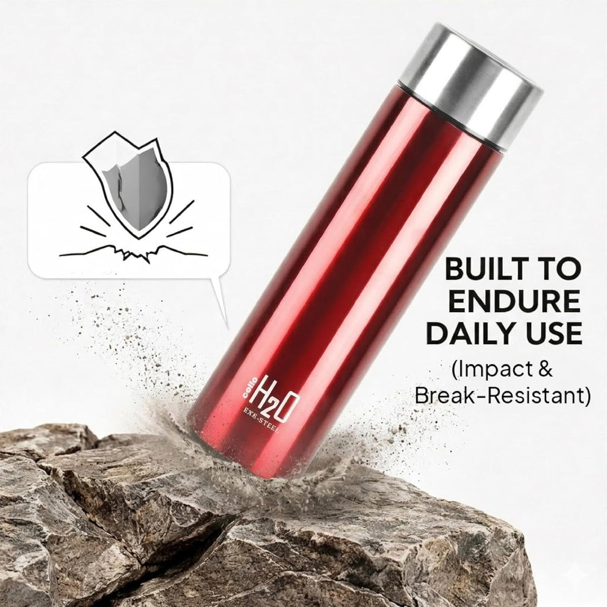 CELLO H2O Stainless Steel Water Bottle for Office & Daily Use 1000 ml, Red | Single Wall Freezer & Fridge Safe, Lightweight & Stylish Leakproof Rustproof Steel Water Bottle for School, Gym & Travel