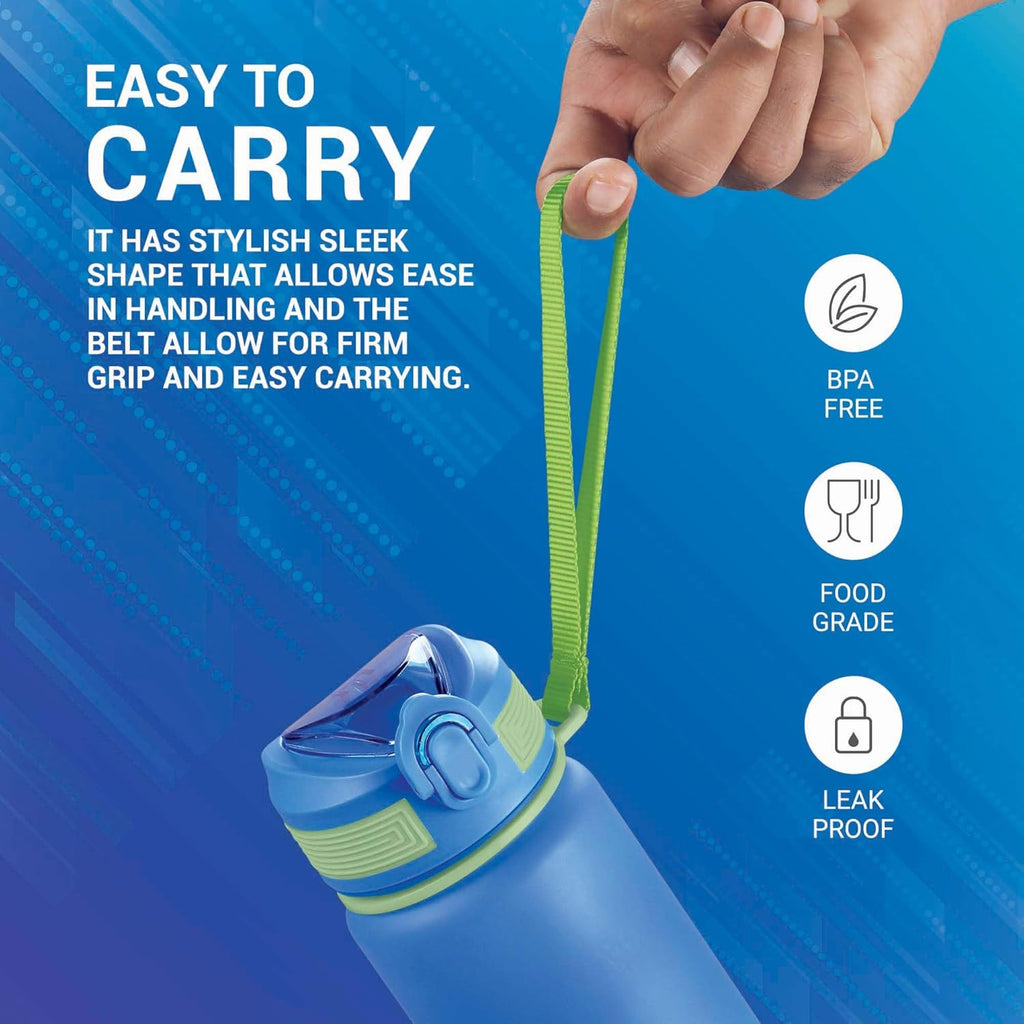 MILTON Plastic Gen'Z 1000 Motivational Sipper Water Bottle(Never Give Up)For Adults,Kids,BPA-Free,Leak-Proof,Flip-Top Cap,One-Hand Locking Lid,Easy-To-Carry Strap,Set Of 2,1000 Ml Each,Blue