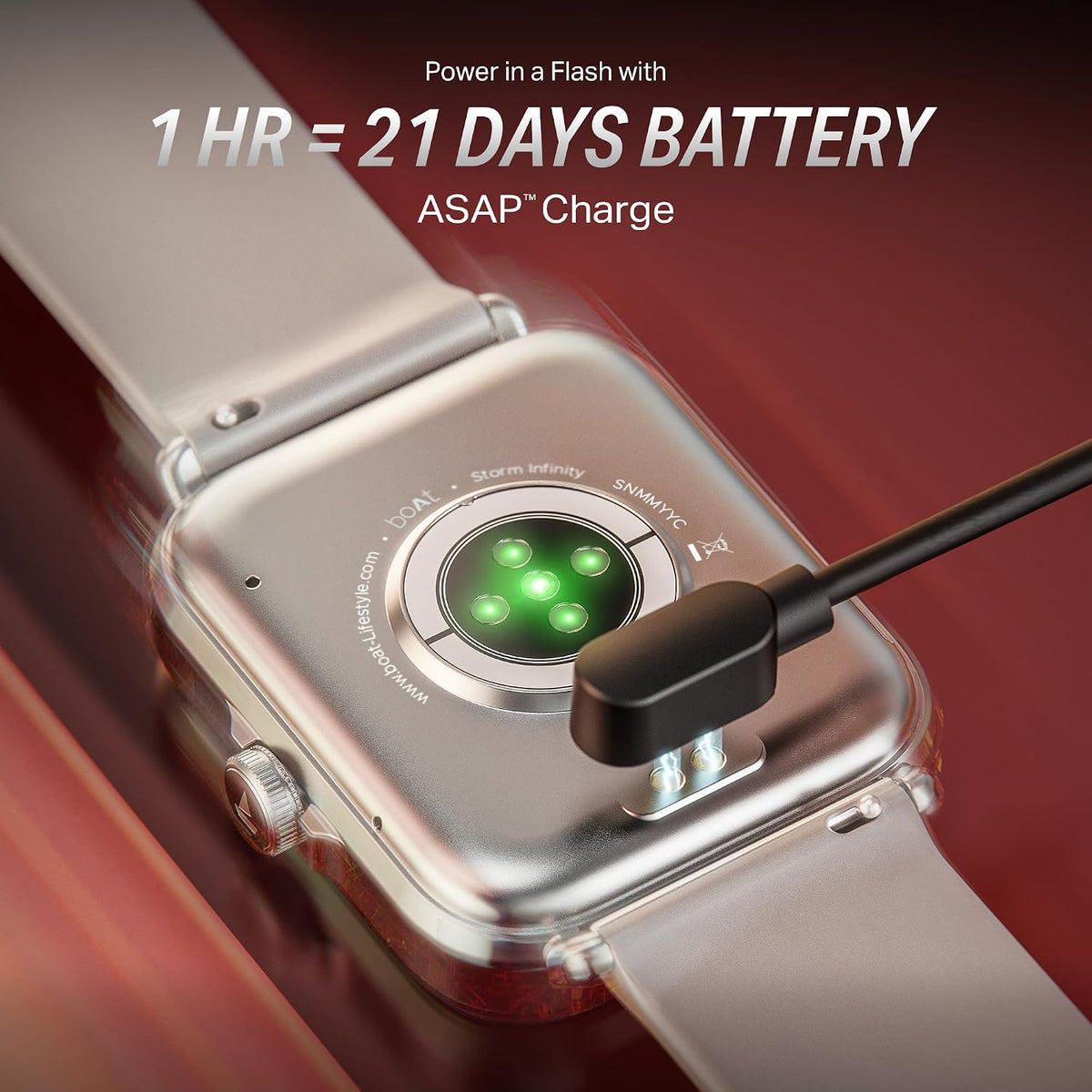 boAt Storm Infinity w/21 Days Extensive Battery Life, BT Calling, Huge 550mAh Battery, Fast Charge, 1.83” (4.65cm) Display, HR, SpO2 & Sleep Tracking, Smart Watch for Men & Women (Silver Mist)