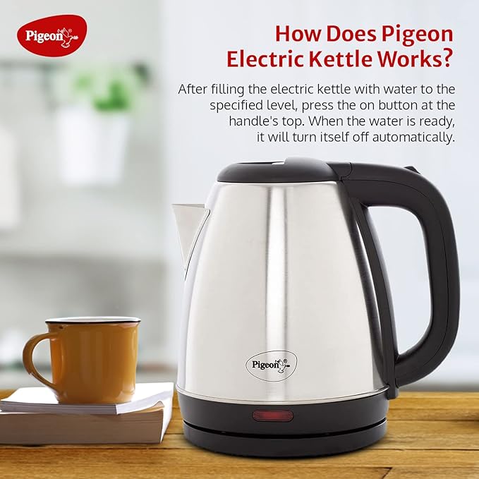 Pigeon Amaze Plus Electric Kettle 1.5 L, 1300 Watt, Stainless Steel Body with Auto Shut-off Feature Used for Boiling Water - (Silver)