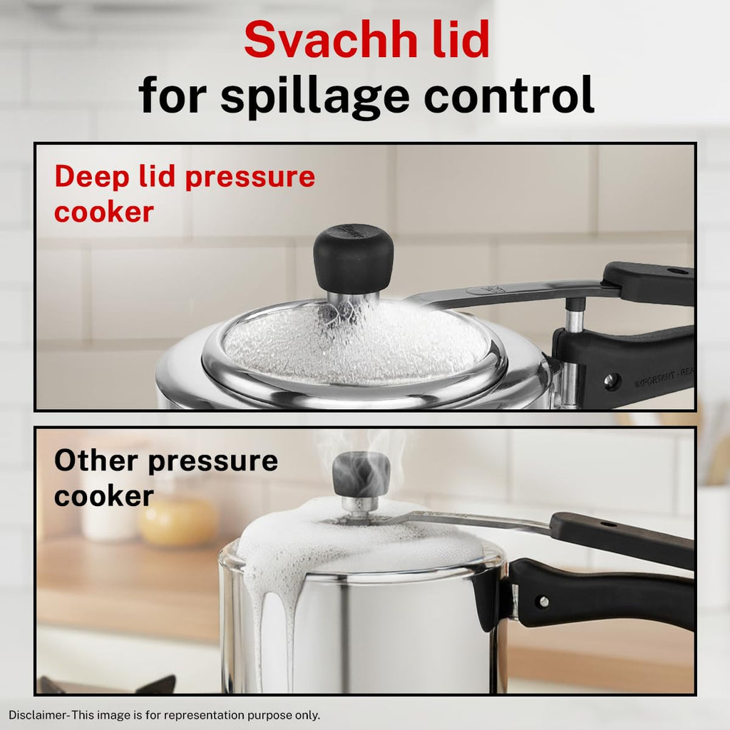 Prestige 5 Litre Triply Svachh Inner Lid Pressure Cooker|Gas & Induction Compatible|Deep lid for spillage control|Triply body for even heat distribution|Low Cooking Oil|5 Years Warranty|ISI Certified
