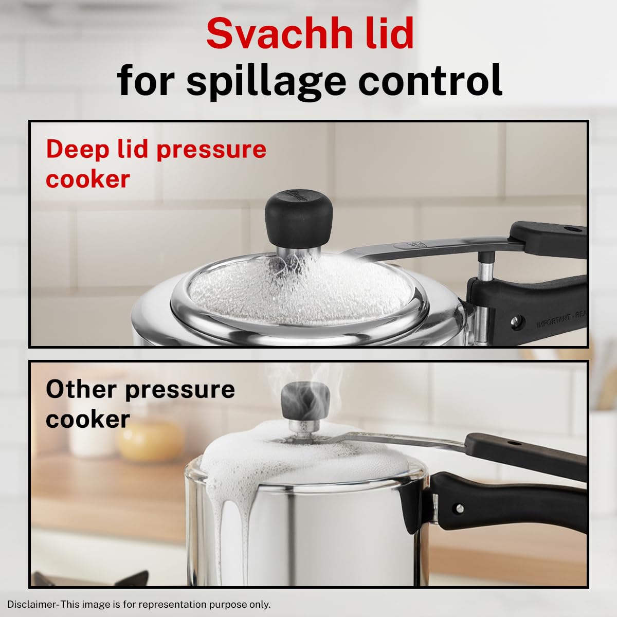 Prestige 5 Litre Triply Svachh Inner Lid Pressure Cooker|Gas & Induction Compatible|Deep lid for spillage control|Triply body for even heat distribution|Low Cooking Oil|5 Years Warranty|ISI Certified