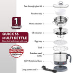 Borosil 1.3L Quick Made in India Electric Steel Kettle with Steamer | Temperature Control Knob, Overheat Protection | For Boiling & Steaming Vegetables, Momo, Egg, Tea, Coffee | 1 Year Warranty