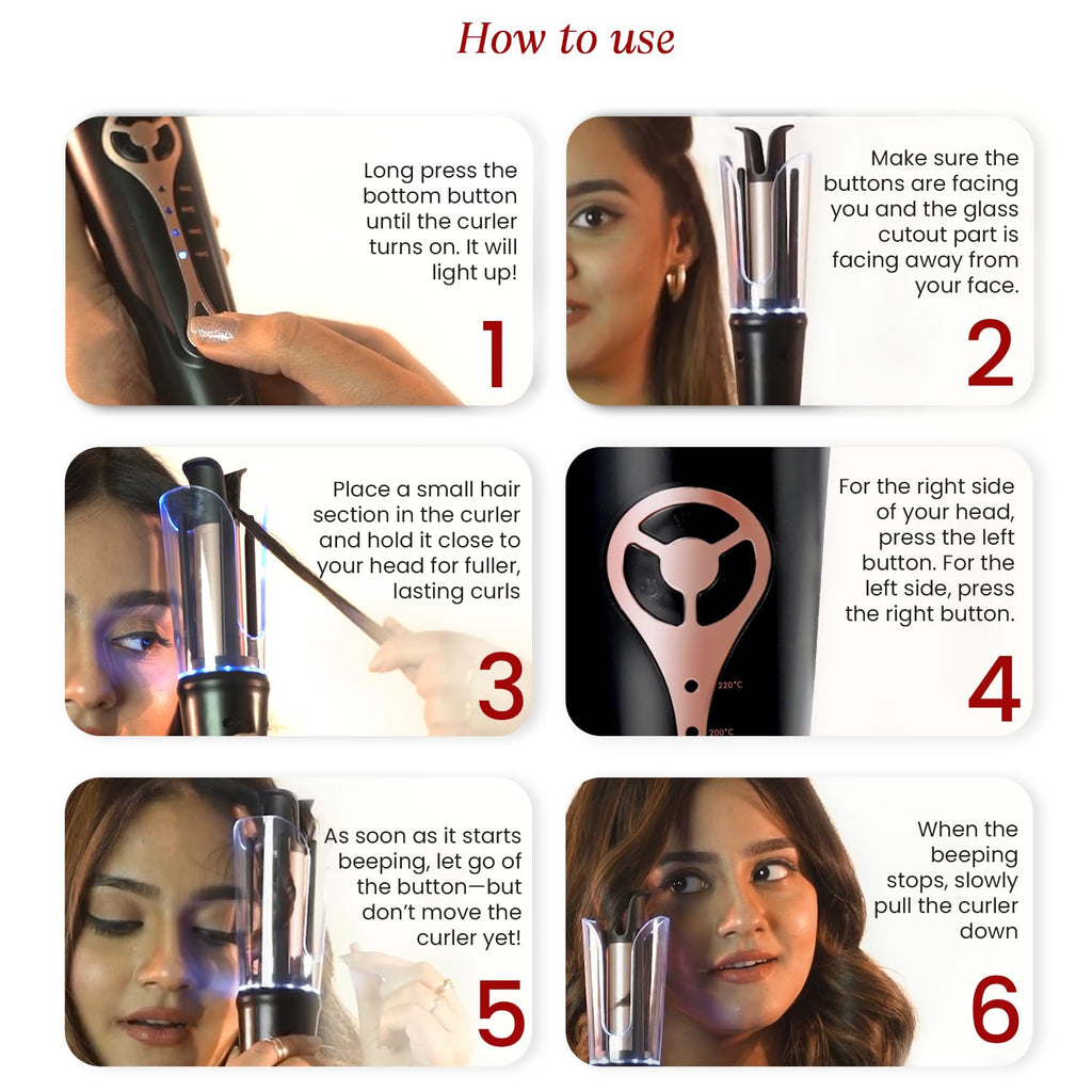 Urban yog MakeMeeBold Automatic Hair Curler| Easy Two-Way Curling Iron with 4 Temperature Settings | Gifts for woman | Anti-Scald Design, Quick Curls in 10-15 Min, Tangle-Free