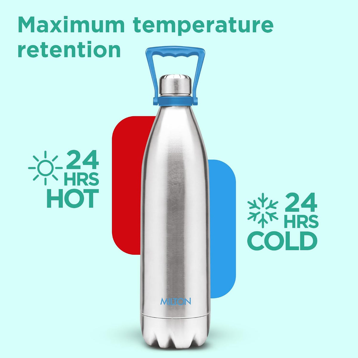Milton Duo 2200 Thermosteel 24 Hours Hot and Cold Water Bottle with Handle, 2.02 litres, Silver