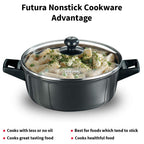 Hawkins Futura 3 Litre Cook n Serve Bowl, Non Stick Saucepan with Glass Lid, Sauce Pan for Cooking and Serving, Black (NCB30G)