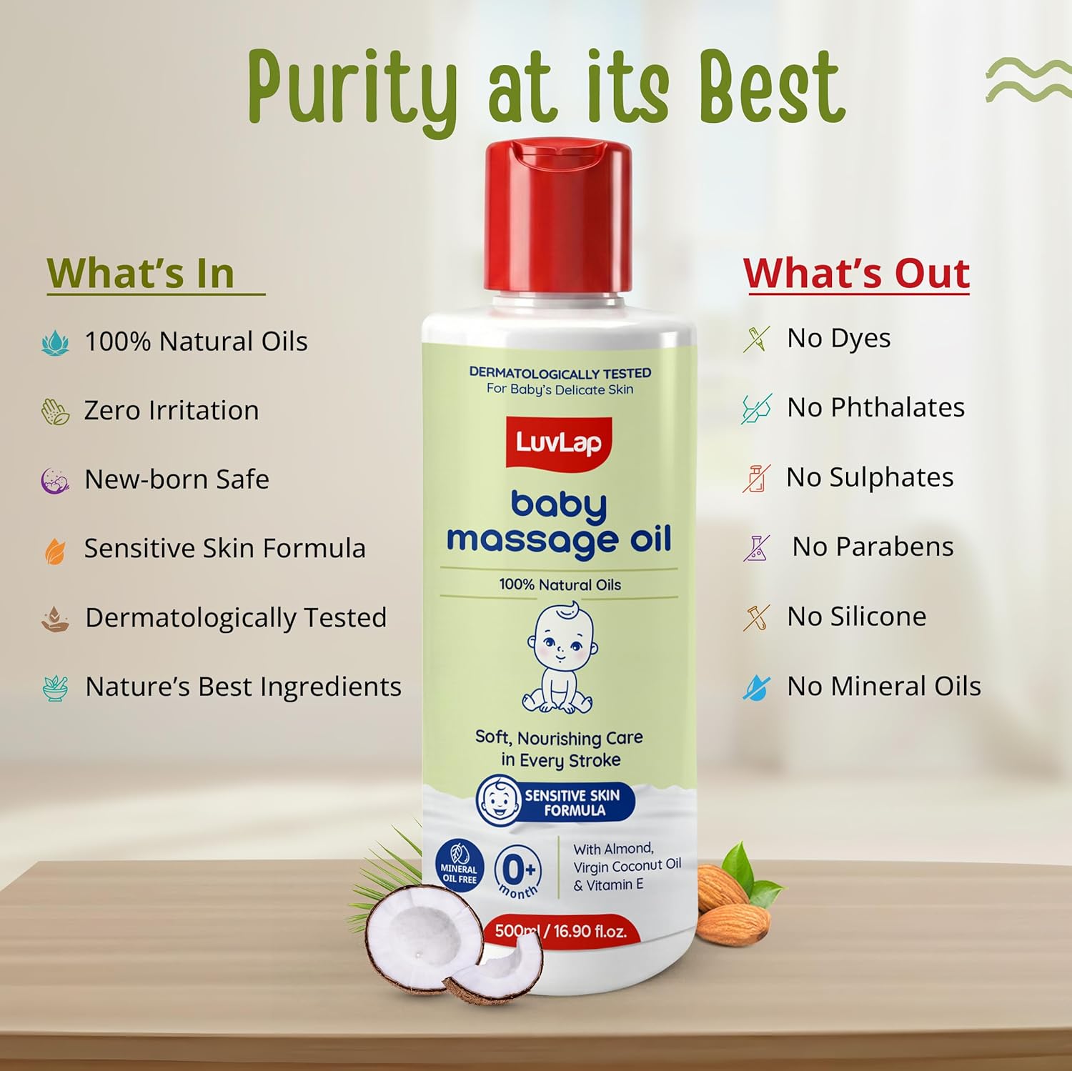 LuvLap Baby Massage Oil with Almond, Virgin Coconut Oil &amp; Vitamin E