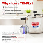 Prestige 5 Litre Triply Svachh Inner Lid Pressure Cooker|Gas & Induction Compatible|Deep lid for spillage control|Triply body for even heat distribution|Low Cooking Oil|5 Years Warranty|ISI Certified