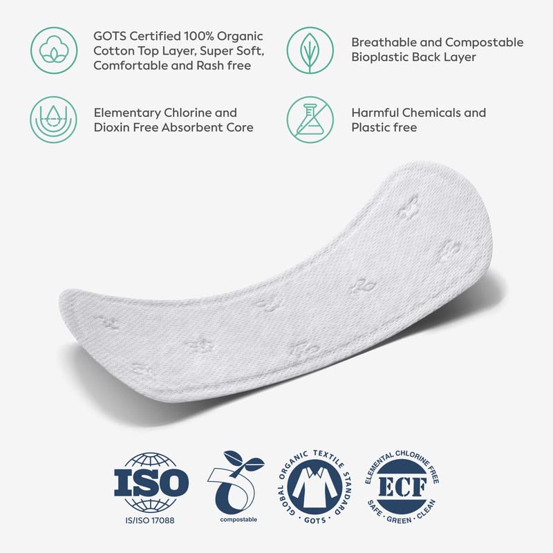Anandi Panty Liners For Women | Daily Use Liners 190mm - 80 Pieces | Biodegradable Compostable Organic Liner | Certified 100% Organic Cotton Top Sheet