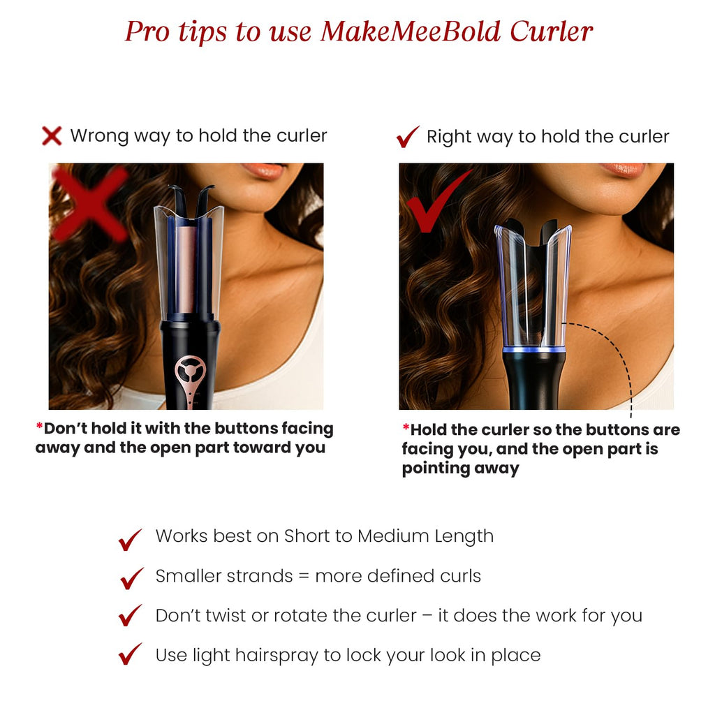 Urban yog MakeMeeBold Automatic Hair Curler| Easy Two-Way Curling Iron with 4 Temperature Settings | Gifts for woman | Anti-Scald Design, Quick Curls in 10-15 Min, Tangle-Free