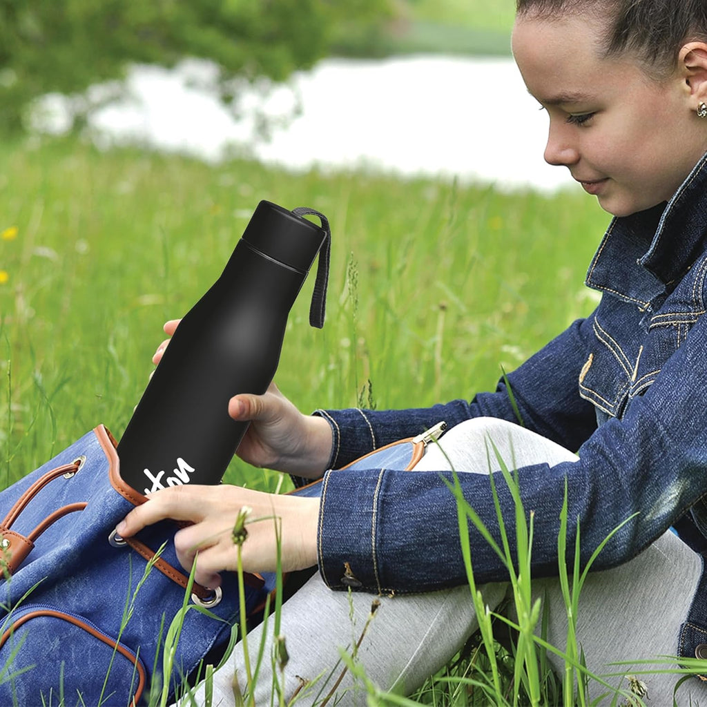 MILTON Super 1000 Stainless Steel Water Bottle 1 ltr, Single Walled, ISI Certified I Leak Proof Lid, Rust Proof I For School, Office, Gym I Black