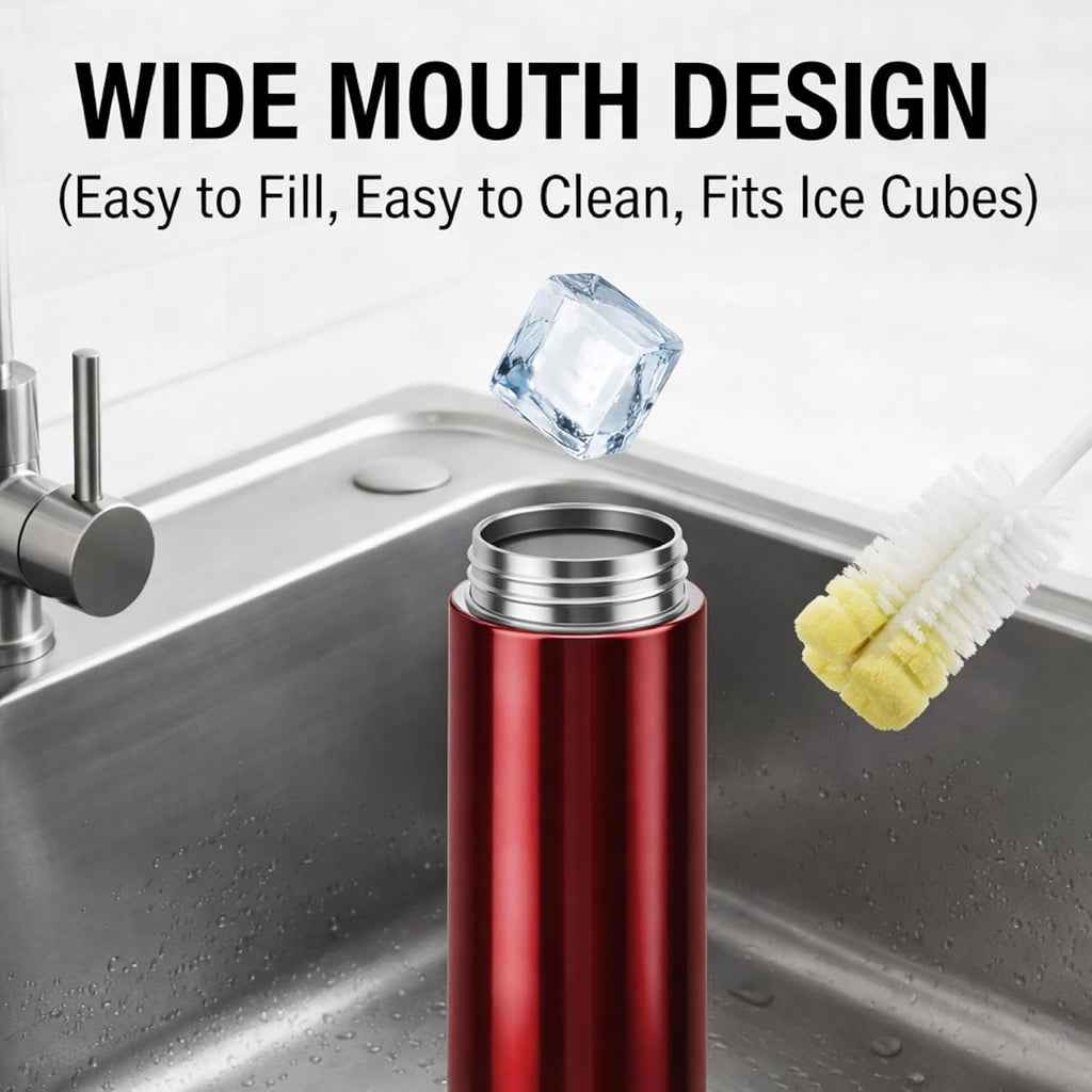 CELLO H2O Stainless Steel Water Bottle for Office & Daily Use 1000 ml, Red | Single Wall Freezer & Fridge Safe, Lightweight & Stylish Leakproof Rustproof Steel Water Bottle for School, Gym & Travel