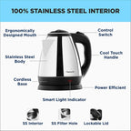 Butterfly EKN 1.5 Litre Stainless Steel Electric Kettle | 1500 W | 360 Swivel Power Base | Auto Shut Off | For Hot Water, Tea, Coffee, Noodles | Dry Boil Protection | (Pack of 2)