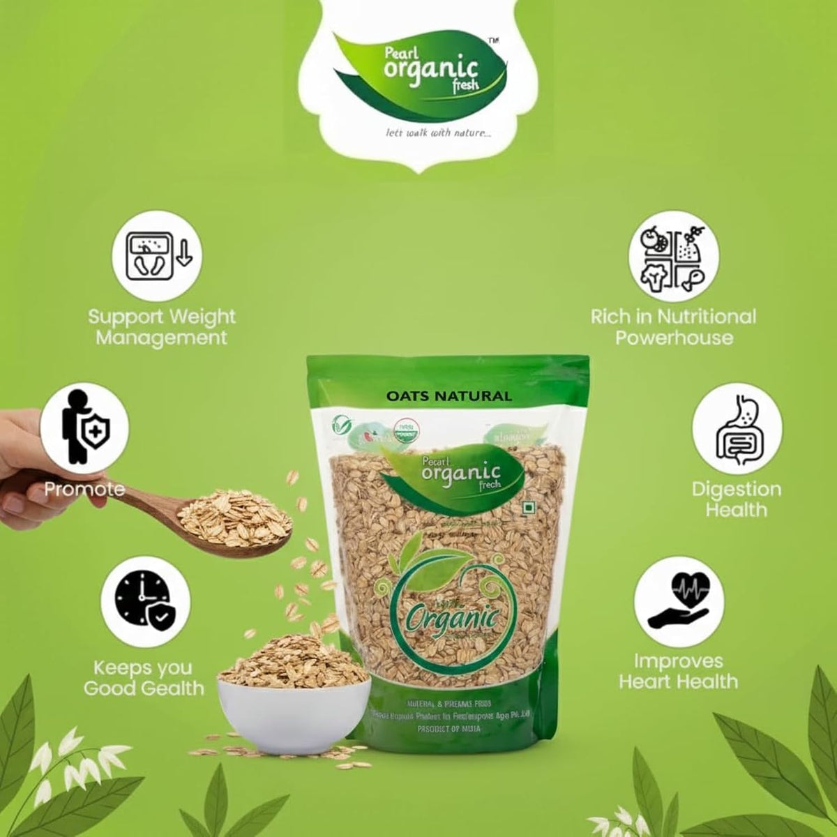 Pearl Organic Fresh Rolled Oats 800gm