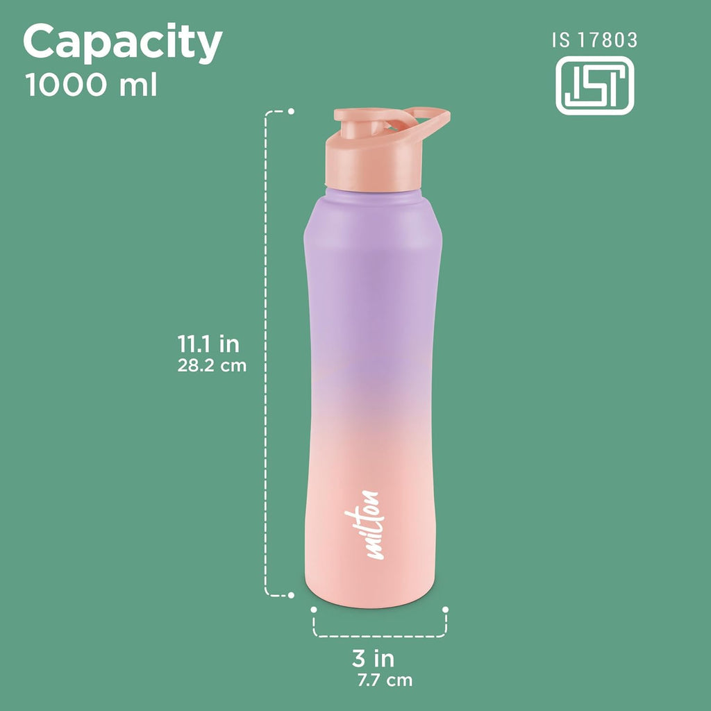 MILTON Comet 1000 ISI Certified Stainless Steel Water Bottle I Leak Proof I Rust proof I Single Walled I Ideal for Office, School, Home, Gym, 1000 ml, Purple & Pink