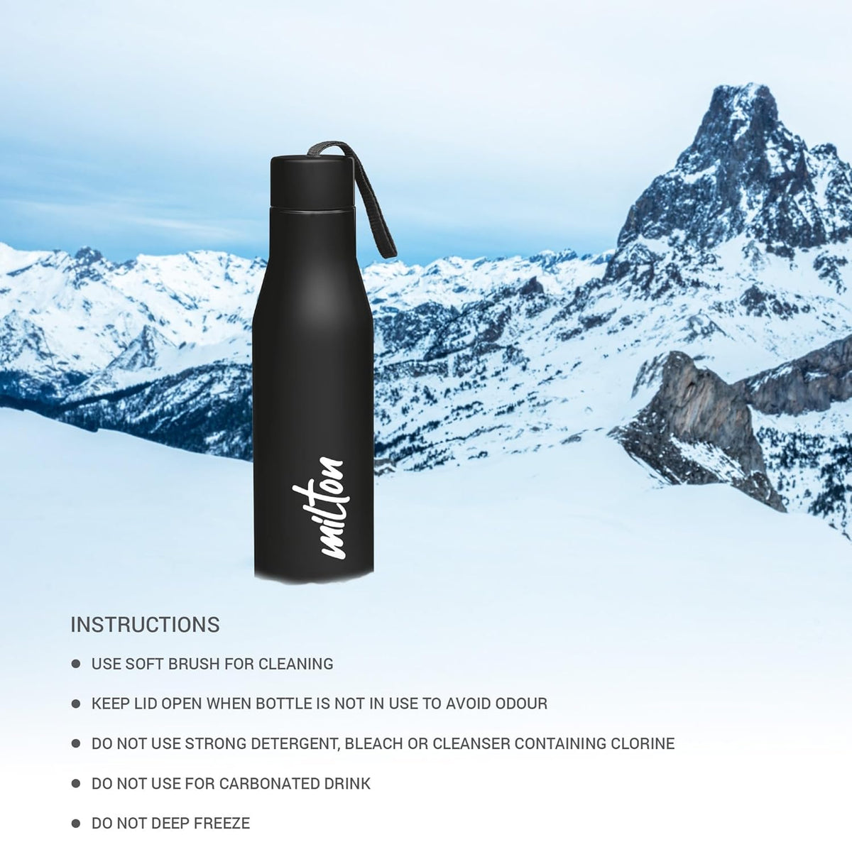 MILTON Super 1000 Stainless Steel Water Bottle 1 ltr, Single Walled, ISI Certified I Leak Proof Lid, Rust Proof I For School, Office, Gym I Black