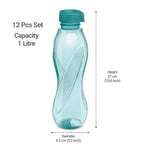 MILTON Oscar 1000 Pet Water Bottles, 1 Litre Each, Set of 12, Blue, Reusable Plastic Fridge Bottle Set, BPA Free and Leak Proof Bottles for Travel, Work