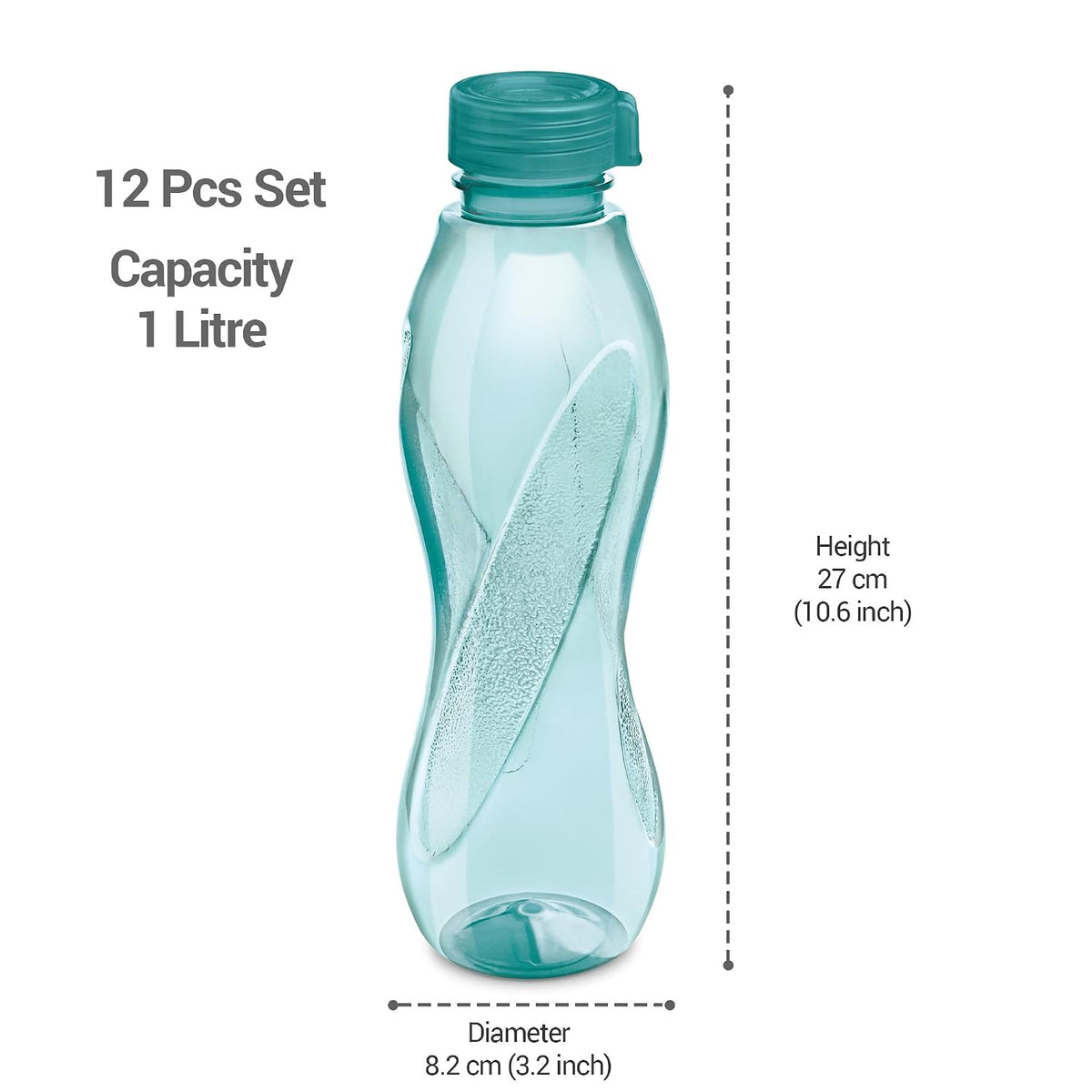 MILTON Oscar 1000 Pet Water Bottles, 1 Litre Each, Set of 12, Blue, Reusable Plastic Fridge Bottle Set, BPA Free and Leak Proof Bottles for Travel, Work