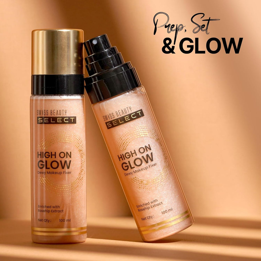 Swiss Beauty Select High on Glow Hydrating Fixer with glass-like glow