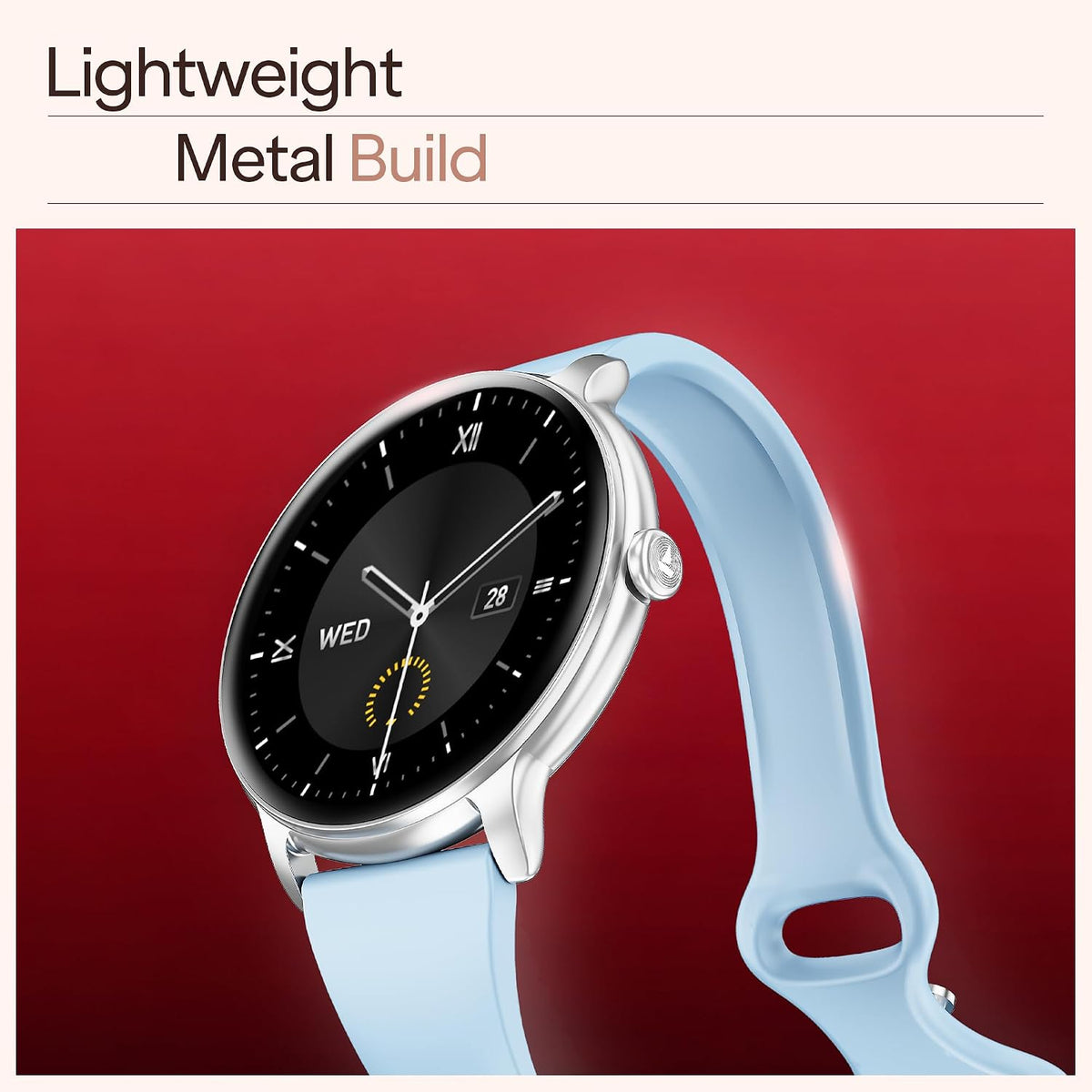 boAt Chrome Iris Fashion Smart Watch for Women - Elegant Ultra-Sleek Dial, Light-Weight Metal Body, 1.32" AMOLED Display, 1000 Nits, AOD, Female Wellness Tracking Watch for Woman (Frosted Sky)