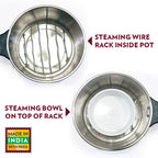 Borosil 1.3L Quick Made in India Electric Steel Kettle with Steamer | Temperature Control Knob, Overheat Protection | For Boiling & Steaming Vegetables, Momo, Egg, Tea, Coffee | 1 Year Warranty