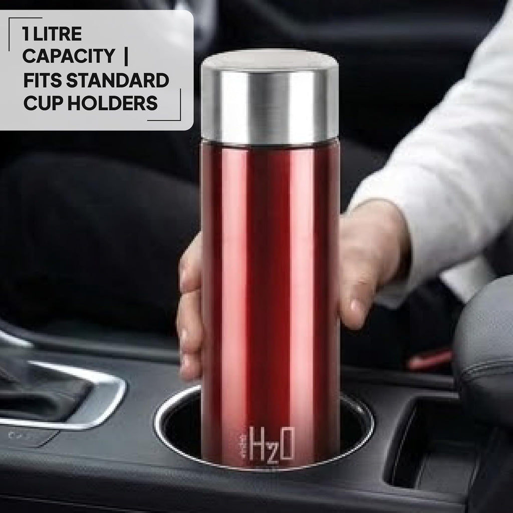 CELLO H2O Stainless Steel Water Bottle for Office & Daily Use 1000 ml, Red | Single Wall Freezer & Fridge Safe, Lightweight & Stylish Leakproof Rustproof Steel Water Bottle for School, Gym & Travel
