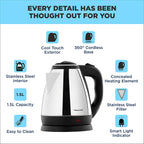 Butterfly EKN 1.5 Litre Stainless Steel Electric Kettle | 1500 W | 360 Swivel Power Base | Auto Shut Off | For Hot Water, Tea, Coffee, Noodles | Dry Boil Protection | (Pack of 2)