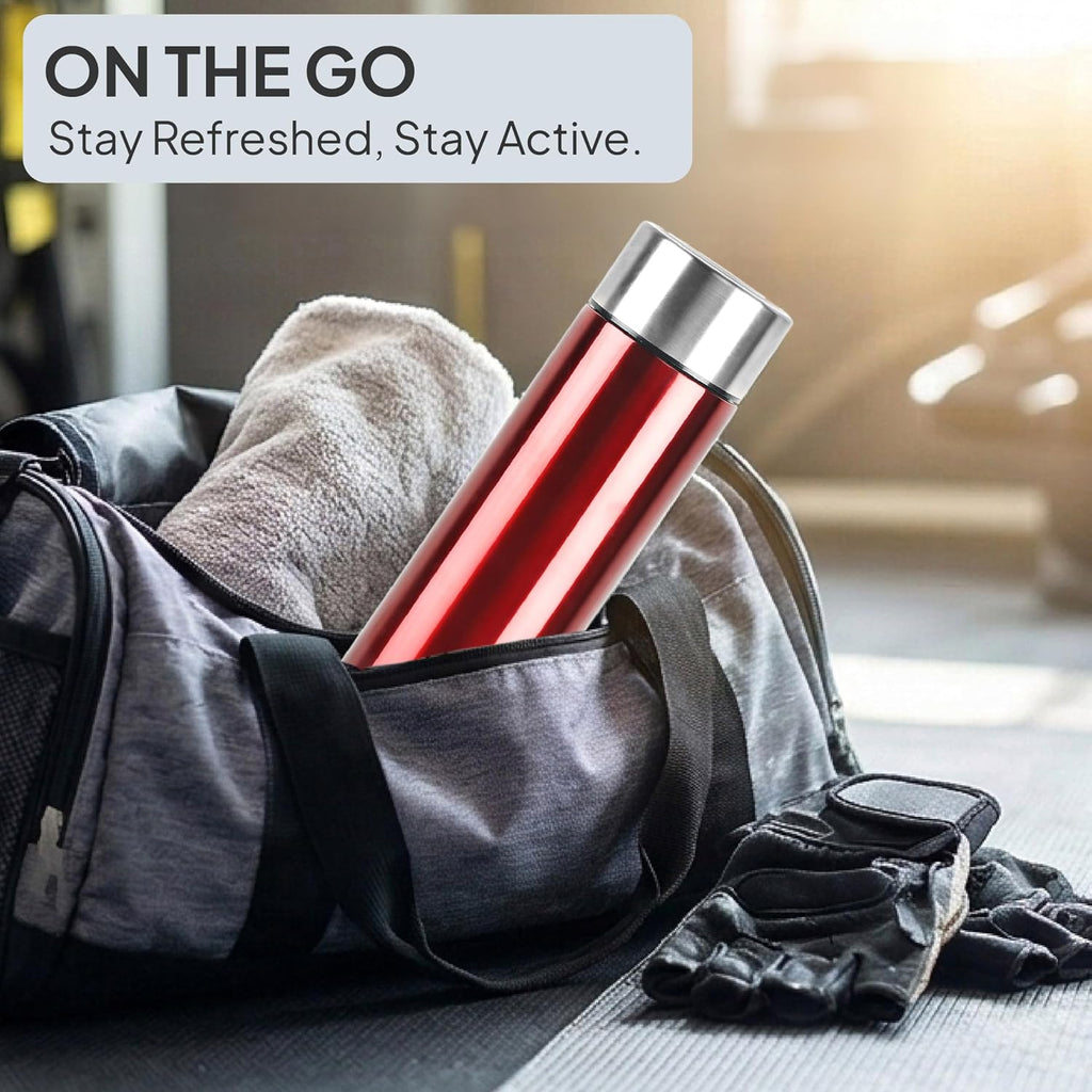 CELLO H2O Stainless Steel Water Bottle for Office & Daily Use 1000 ml, Red | Single Wall Freezer & Fridge Safe, Lightweight & Stylish Leakproof Rustproof Steel Water Bottle for School, Gym & Travel