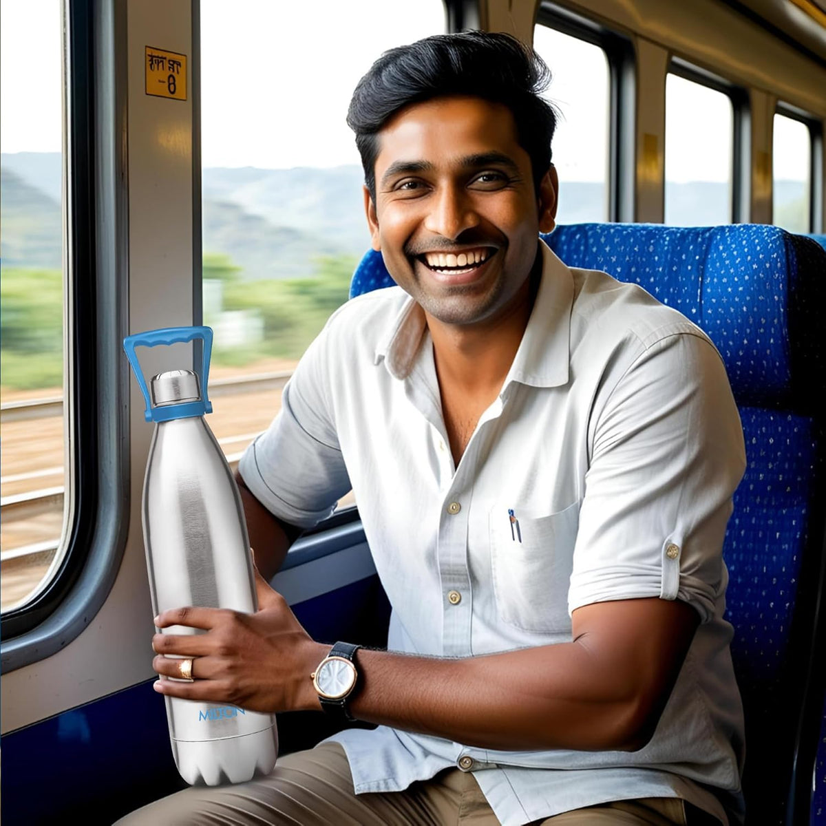 Milton Duo 2200 Thermosteel 24 Hours Hot and Cold Water Bottle with Handle, 2.02 litres, Silver