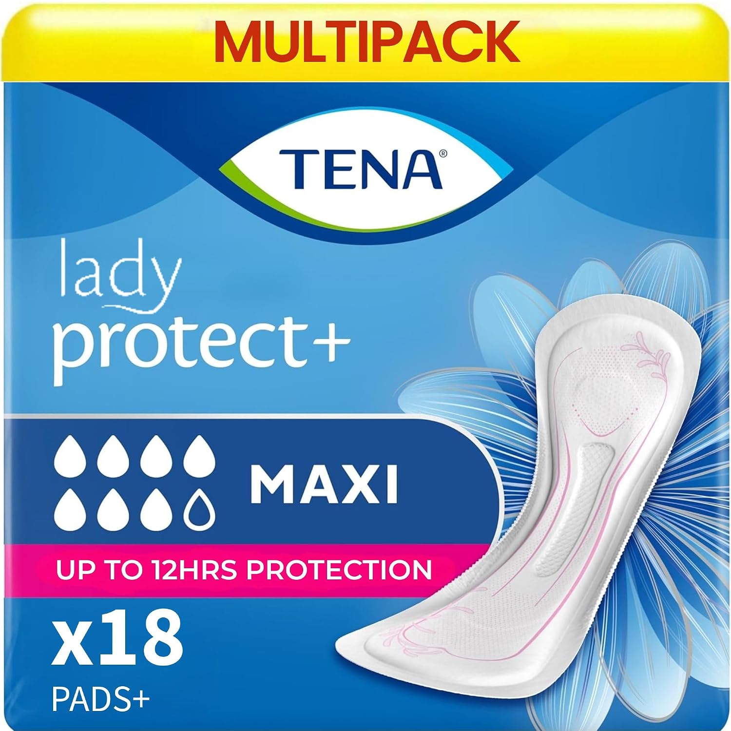 TENA Lady Maxi Bladder Control Pads for Heavy, Unexpected Urine Leaks | 18 Pcs | Postpartum or Post-surgery Pad | 37.7 Cm Long | Incontinence Pads | World's Leading Incontinence Brand