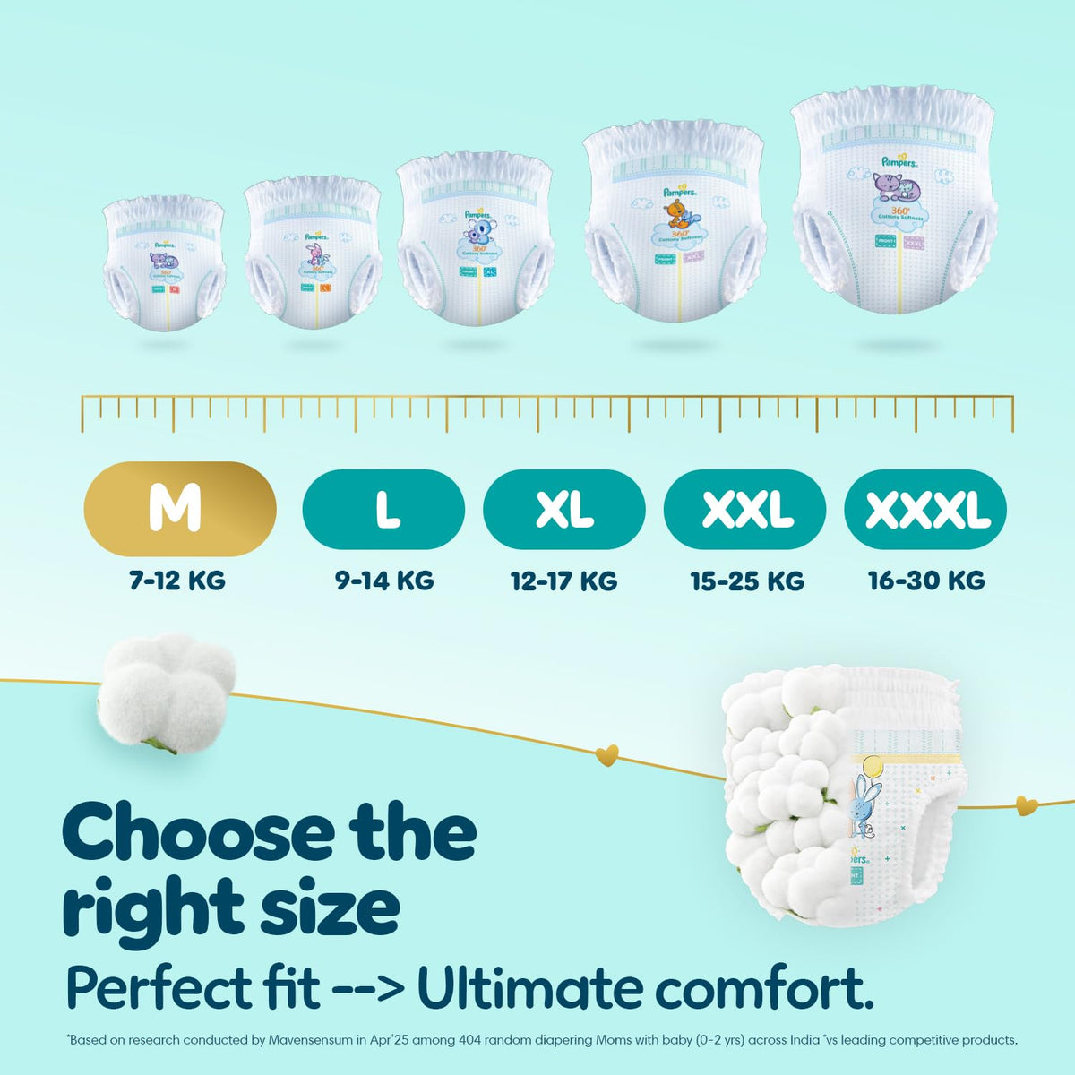 Pampers Premium Care Pant Style Baby Diapers M 216 Count | No Marks Design | Voted India’s #1 Softest Diaper | All in 1 diaper with 360 Cottony Softness