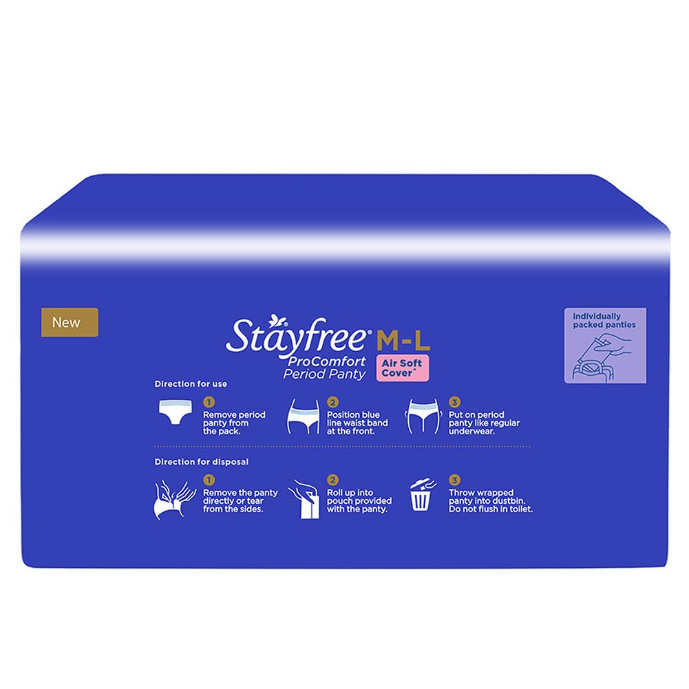 Stayfree ProComfort Period Panty for Women | Disposable Period Pants Pack of 10, M - L | Air Soft Cover | 360° Leakage Protection for Heavy Flow | Snug Fit | Odour Control