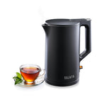 Sujata 1380 W Electric Kettle EK01 1.5 Litre | Strix Controller | Cool Touch | 3 Way Auto Shut Off | Stainless Steel | Double Wall Cool Touch | 360 Degree base | Black