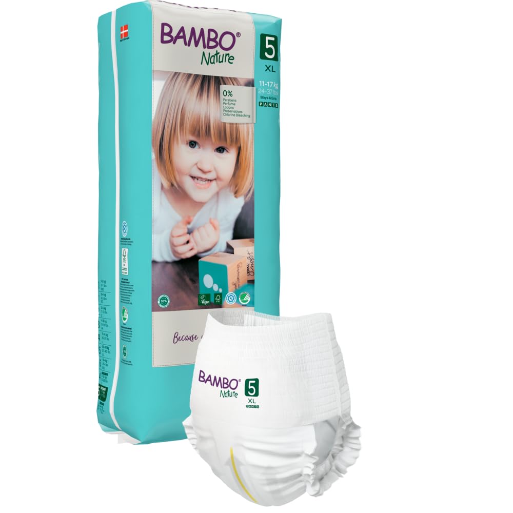 Bambo Nature Premium Baby Pants Diapers for Kids XL Size (11-17 Kgs), Super Absorbent, Breathable, Extra Soft, Dermatologically Tested Nappies, Bamboo Diaper With Wetness Indicator, 38 Count