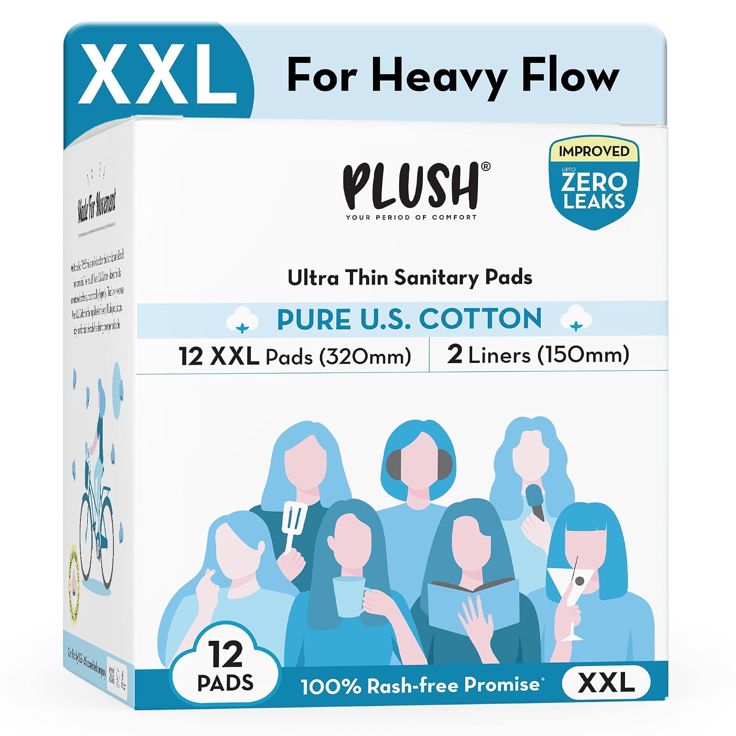 Plush Ultra-Thin Sanitary Napkins for Women, 12 Pcs | Super Absorbent Heavy Flow XXL Pads + 2 Panty Liners