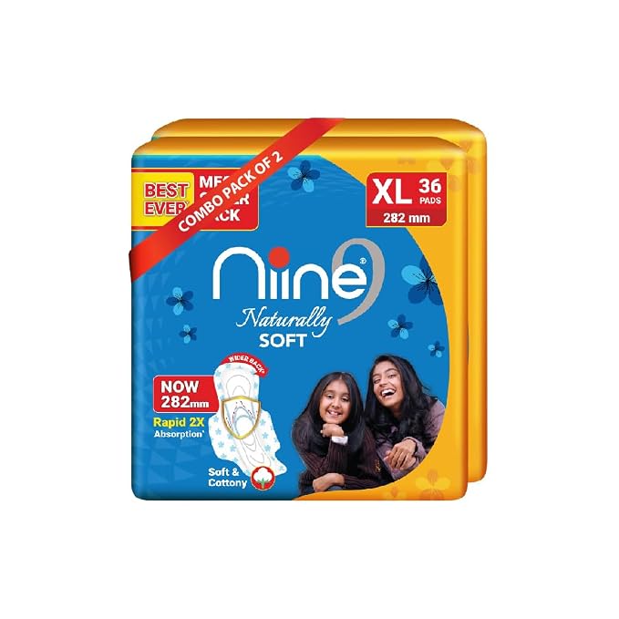 NIINE Naturally Soft XL Sanitary Pads for Women | 282mm Long | Cottony Soft Top Cover
