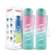 MILTON Plastic Gen'Z 1000 Motivational Sipper Water Bottle(Never Give Up)For Adults,Kids,BPA-Free,Leak-Proof,Flip-Top Cap,One-Hand Locking Lid,Easy-To-Carry Strap,Set Of 2,1000 Ml Each,Pink