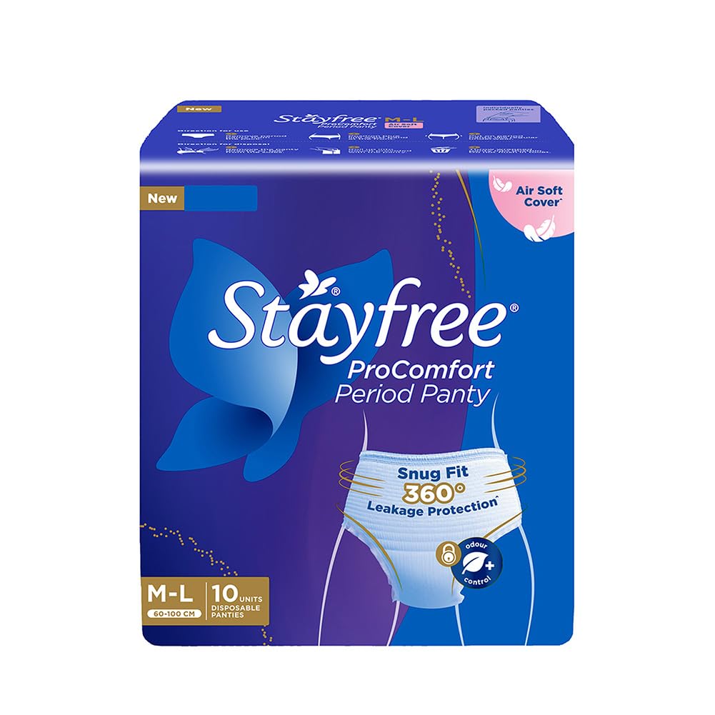 Stayfree ProComfort Period Panty for Women | Disposable Period Pants Pack of 10, M - L | Air Soft Cover | 360° Leakage Protection for Heavy Flow | Snug Fit | Odour Control
