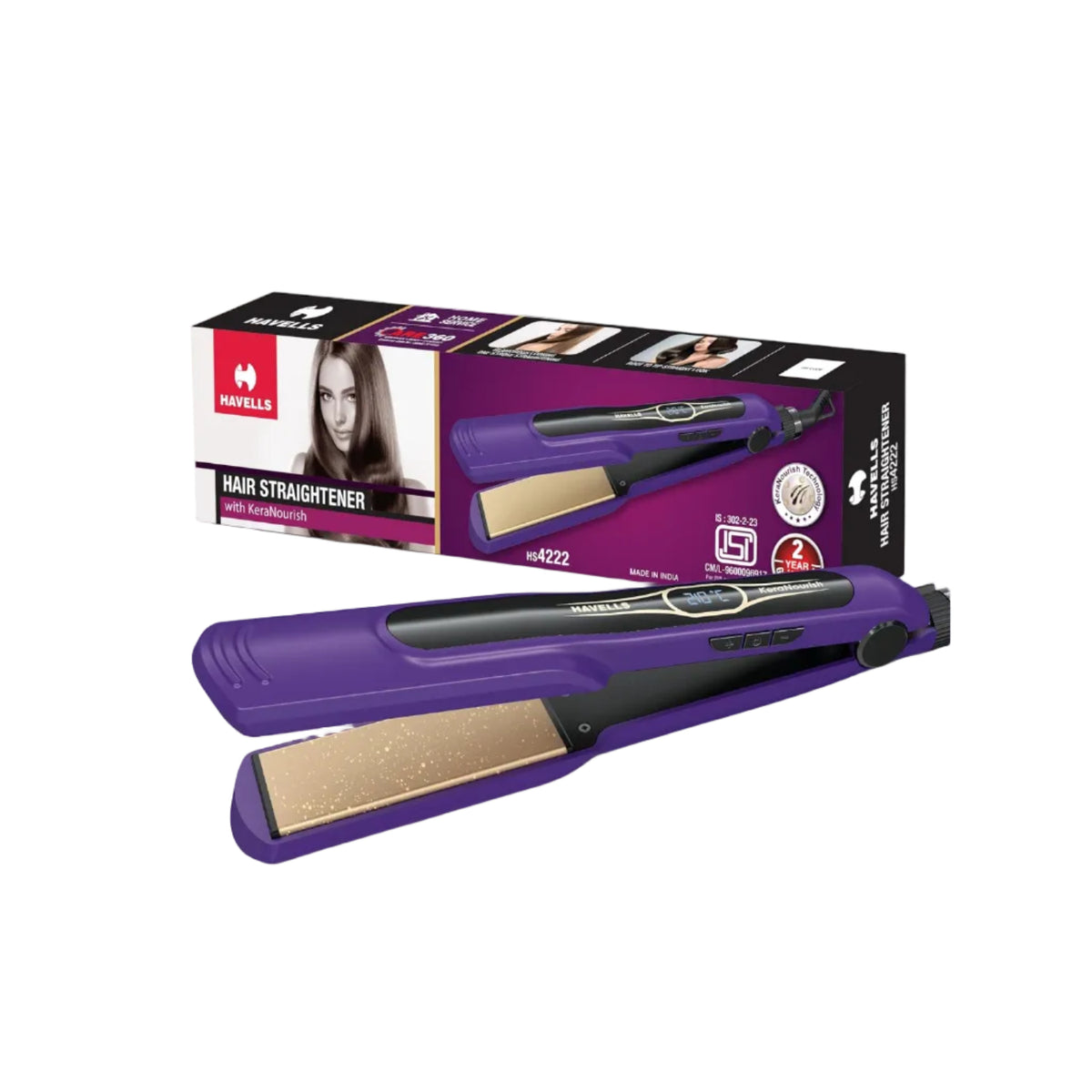 Havells Wide Hair Straightener|KeraNourish| 5 Adjustable Temperature Settings| Digital Display|For All Hair Types|Worldwide Voltage|HS4222