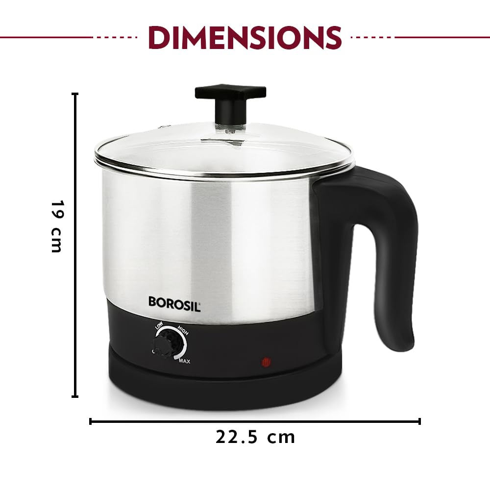 Borosil 1 L Omni Stainless Steel Electric Kettle | Made in India | Temperature Control Knob, Overheat Protection | 360° Rotating Base | Auto Cut-Off | 1 Year Warranty